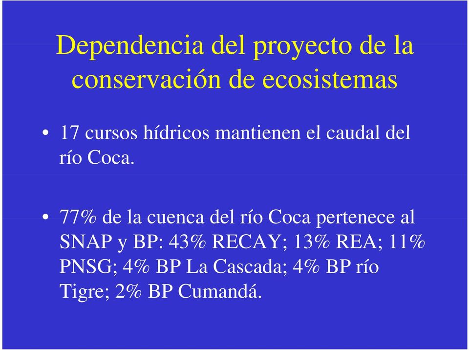 77% de la cuenca del río Coca pertenece al SNAP y BP: 43%