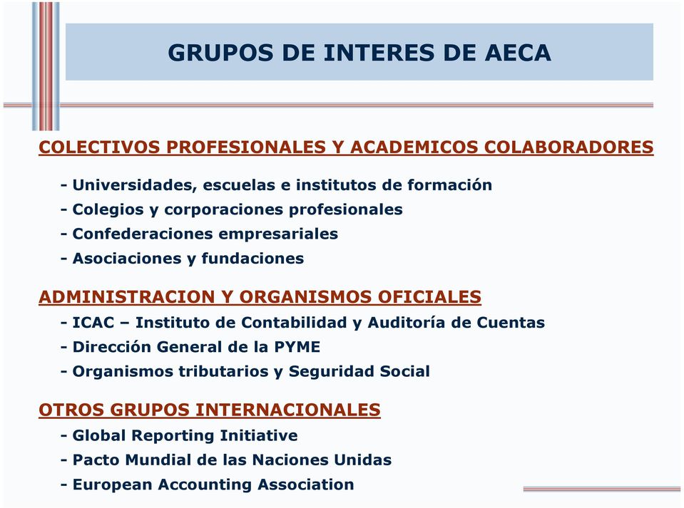OFICIALES - ICAC Instituto de Contabilidad y Auditoría de Cuentas - Dirección General de la PYME - Organismos tributarios y