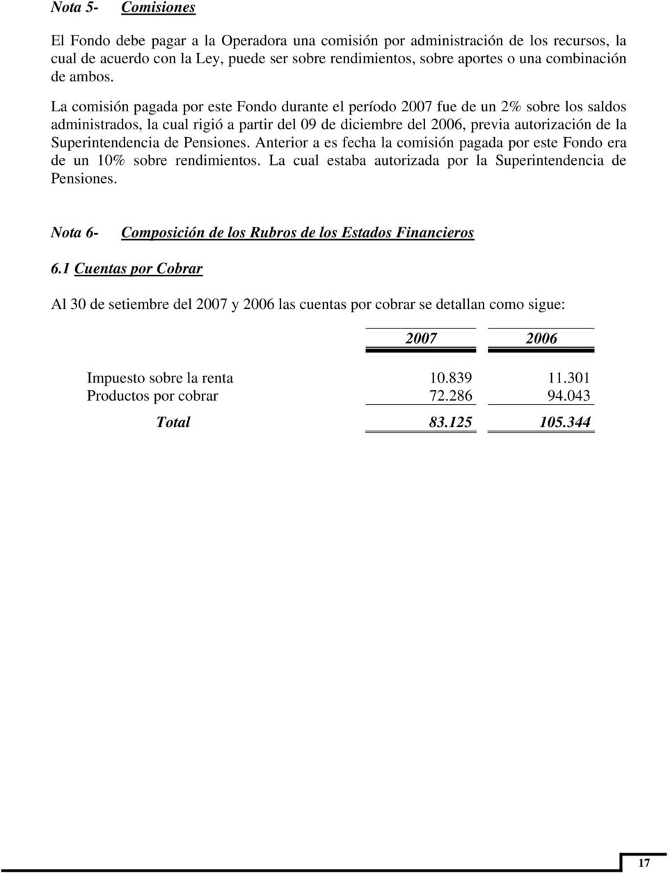 La comisión pagada por este Fondo durante el período 2007 fue de un 2% sobre los saldos administrados, la cual rigió a partir del 09 de diciembre del 2006, previa autorización de la Superintendencia