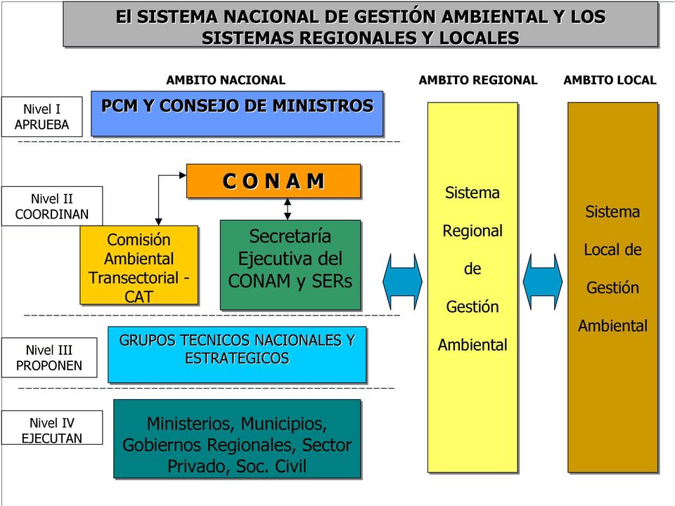 N A M Secretaría Ejecutiva del CONAM y SERs GRUPOS TECNICOS NACIONALES Y ESTRATEGICOS Sistema Regional de Gestión Ambiental