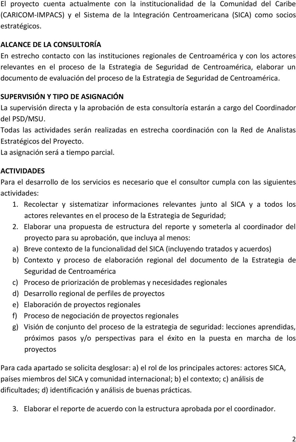 documento de evaluación del proceso de la Estrategia de Seguridad de Centroamérica.