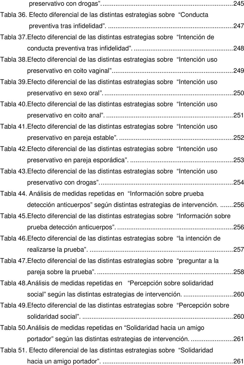 Efecto diferencial de las distintas estrategias sobre Intención uso preservativo en coito vaginal... 249 Tabla 39.