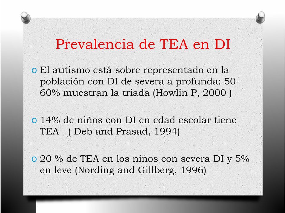 2000 ) O 14% de niños con DI en edad escolar tiene TEA ( Deb and Prasad,