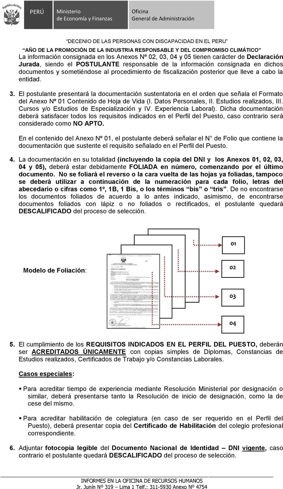 Dats Persnales, II. Estudis realizads, III. Curss y/ Estudis de Especialización y IV. Experiencia Labral).