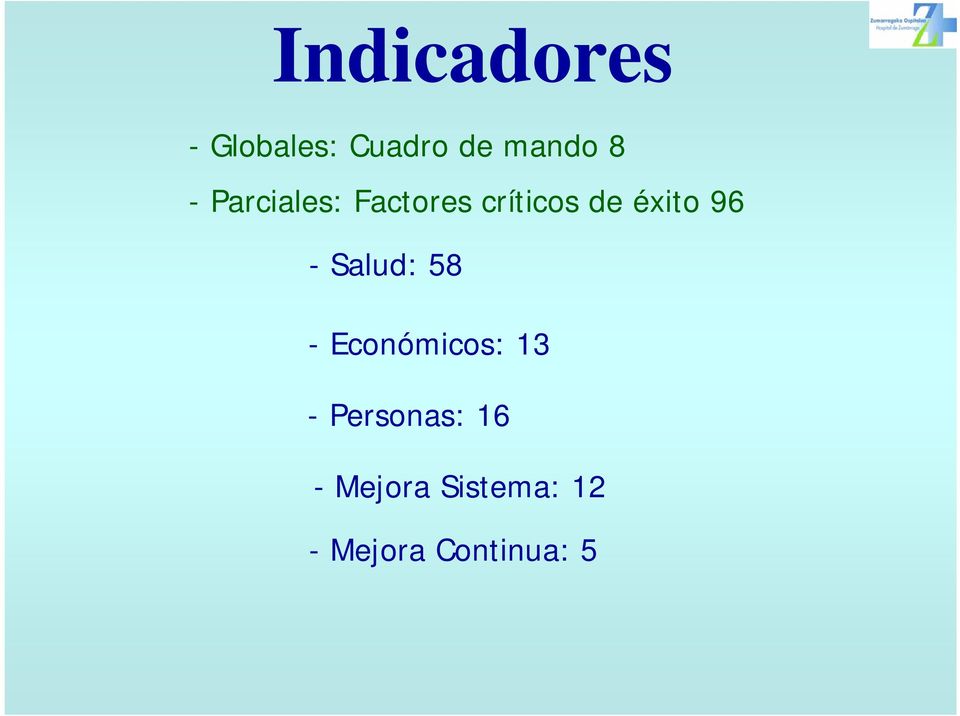 -Salud: 58 - Económicos: 13 - Personas: 16