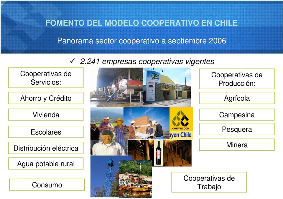 241 empresas cooperativas vigentes Cooperativas de Producción: Ahorro y Crédito
