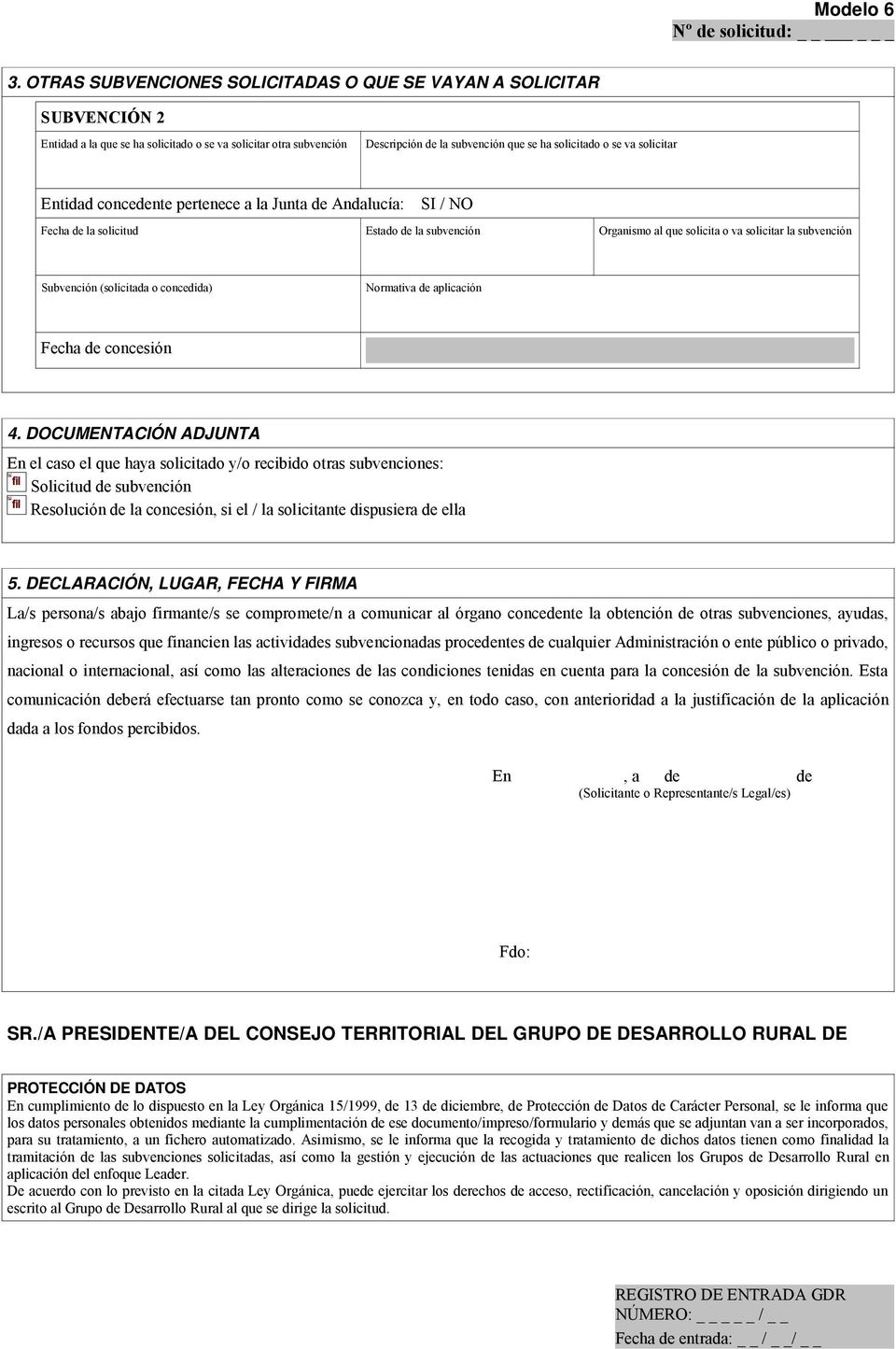 solicitar Entidad concedente pertenece a la Junta de Andalucía: SI / NO Fecha de la solicitud Estado de la subvención Organismo al que solicita o va solicitar la subvención Subvención (solicitada o