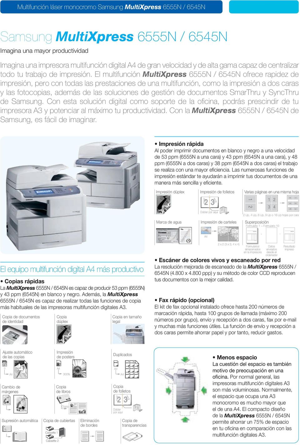 gestión de documentos SmarThru y SyncThru de Samsung. Con esta solución digital como soporte de la oficina, podrás prescindir de tu impresora 3 y potenciar al máximo tu productividad.