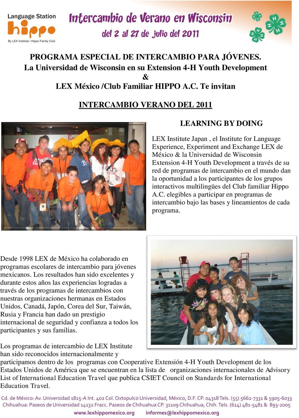 MBIO PARA JÓVENES. La Universidad de Wisconsin en su Extension 4-H Youth Development & LEX México /Cl