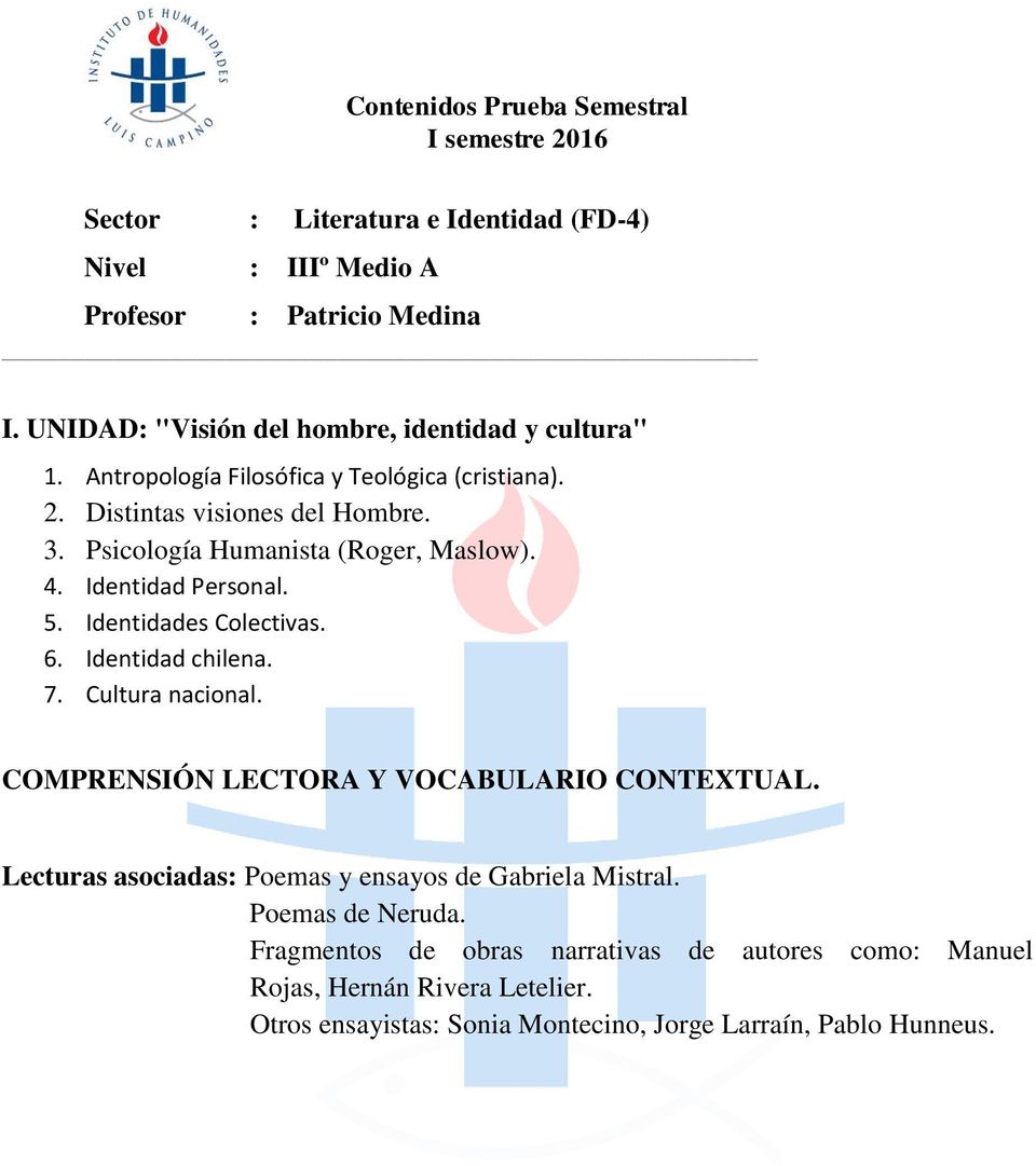 Identidades Colectivas. 6. Identidad chilena. 7. Cultura nacional. COMPRENSIÓN LECTORA Y VOCABULARIO CONTEXTUAL.