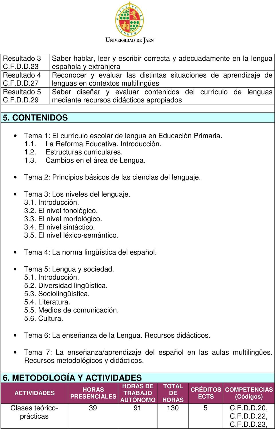 lenguas en contextos multilingües Saber diseñar y evaluar contenidos del currículo de lenguas mediante recursos didácticos apropiados 5.