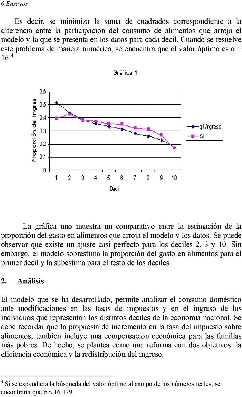 4 La gráfca uno muestra un comparatvo entre la estmacón de la proporcón del gasto en almentos que arroja el modelo y los datos.