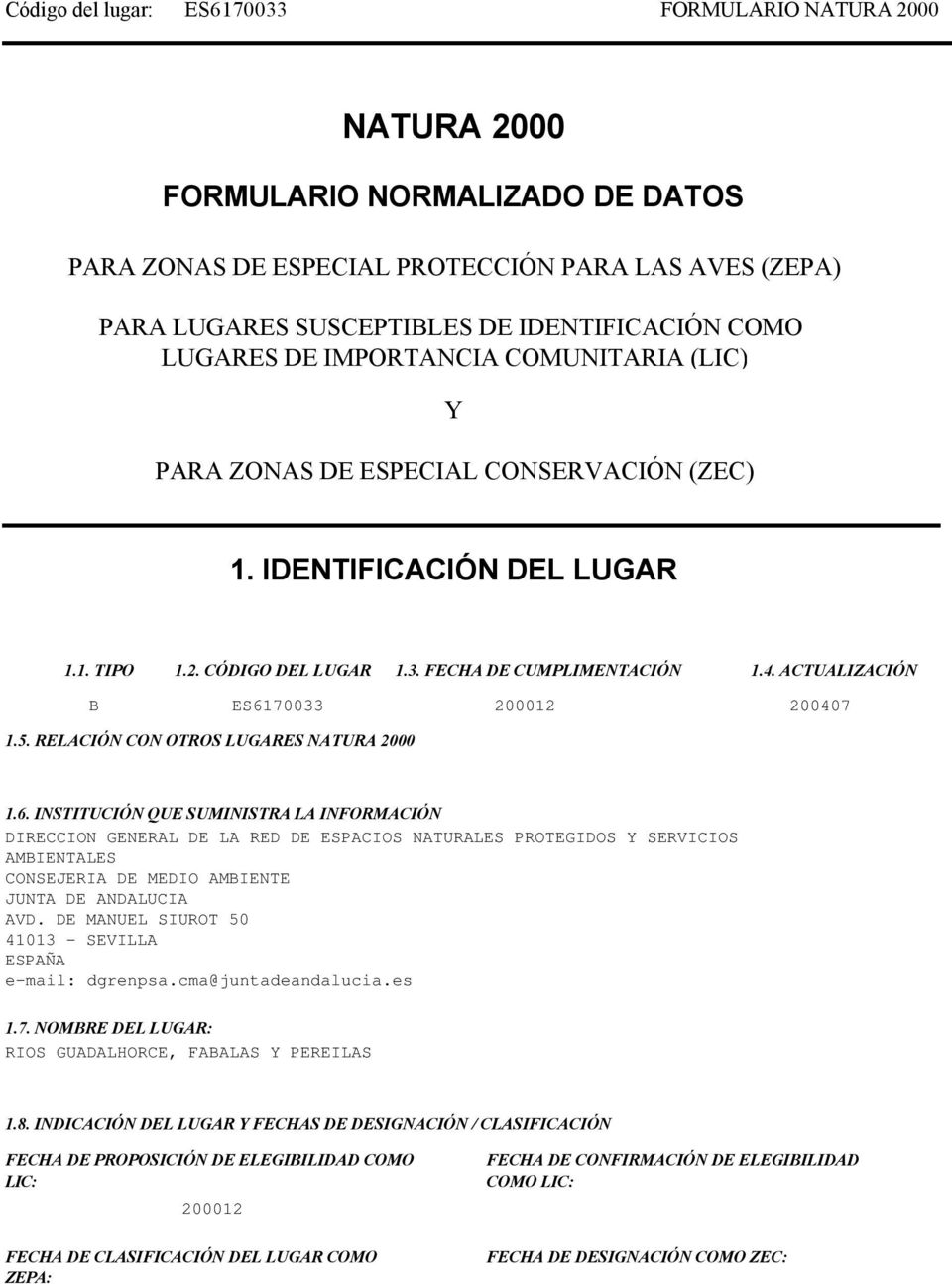 RELACIÓN CON OTROS LUGARES NATURA 2000 1.6.