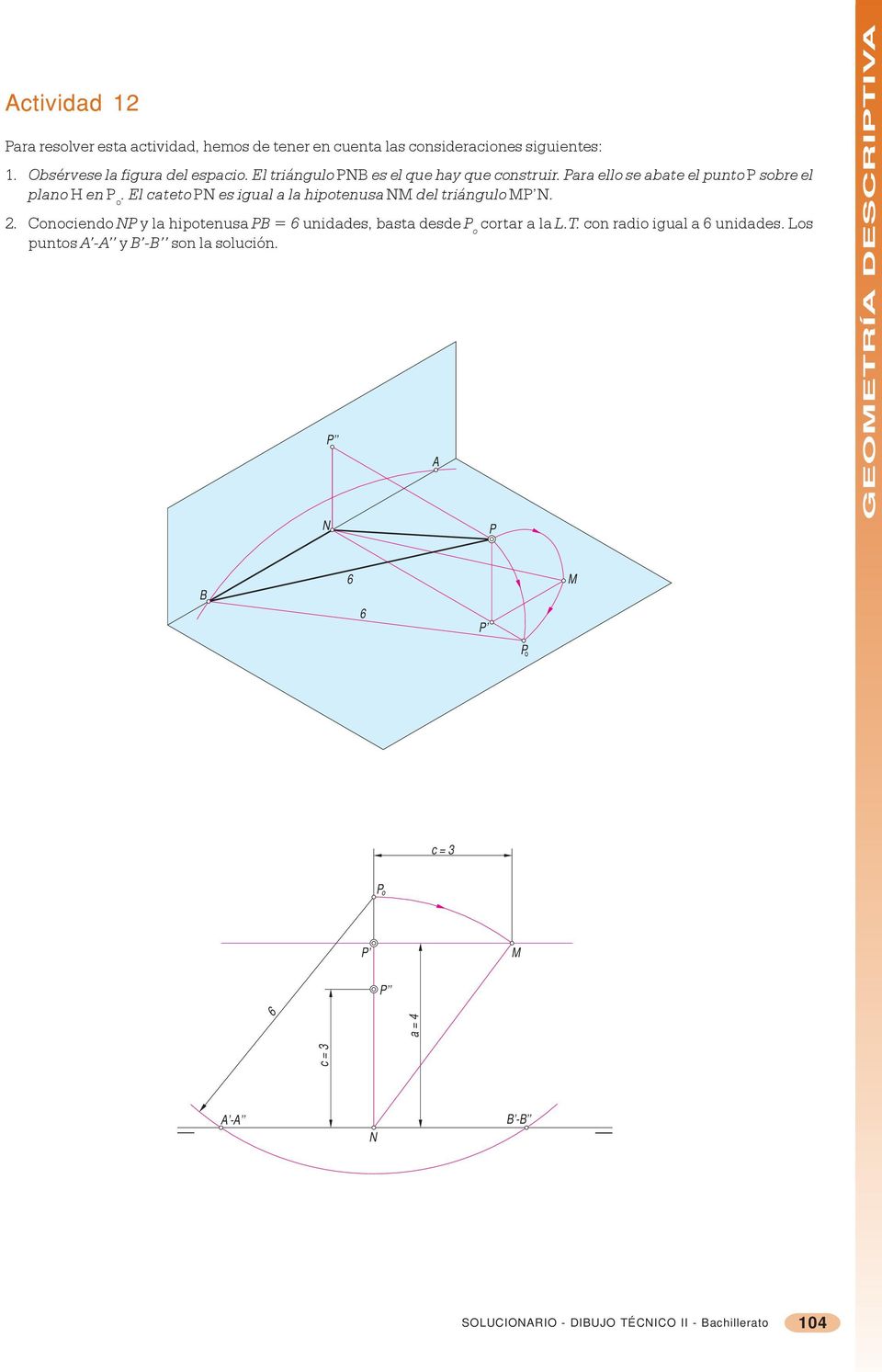 El cateto PN e igual a la ipotenua NM del tiángulo MN.. Conociendo NP y la ipotenua PB = 6 unidade, bata dede P o cota a la L.
