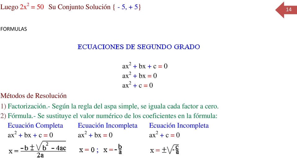 - Según la regla del aspa simple, se iguala cada factor a cero. ) Fórmula.