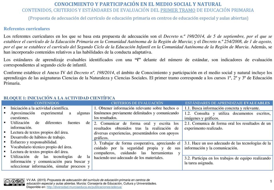 º 198/2014, de 5 de septiembre, por el que se establece el currículo de la Educación Primaria en la Comunidad Autónoma de la Región de Murcia; y el Decreto n.