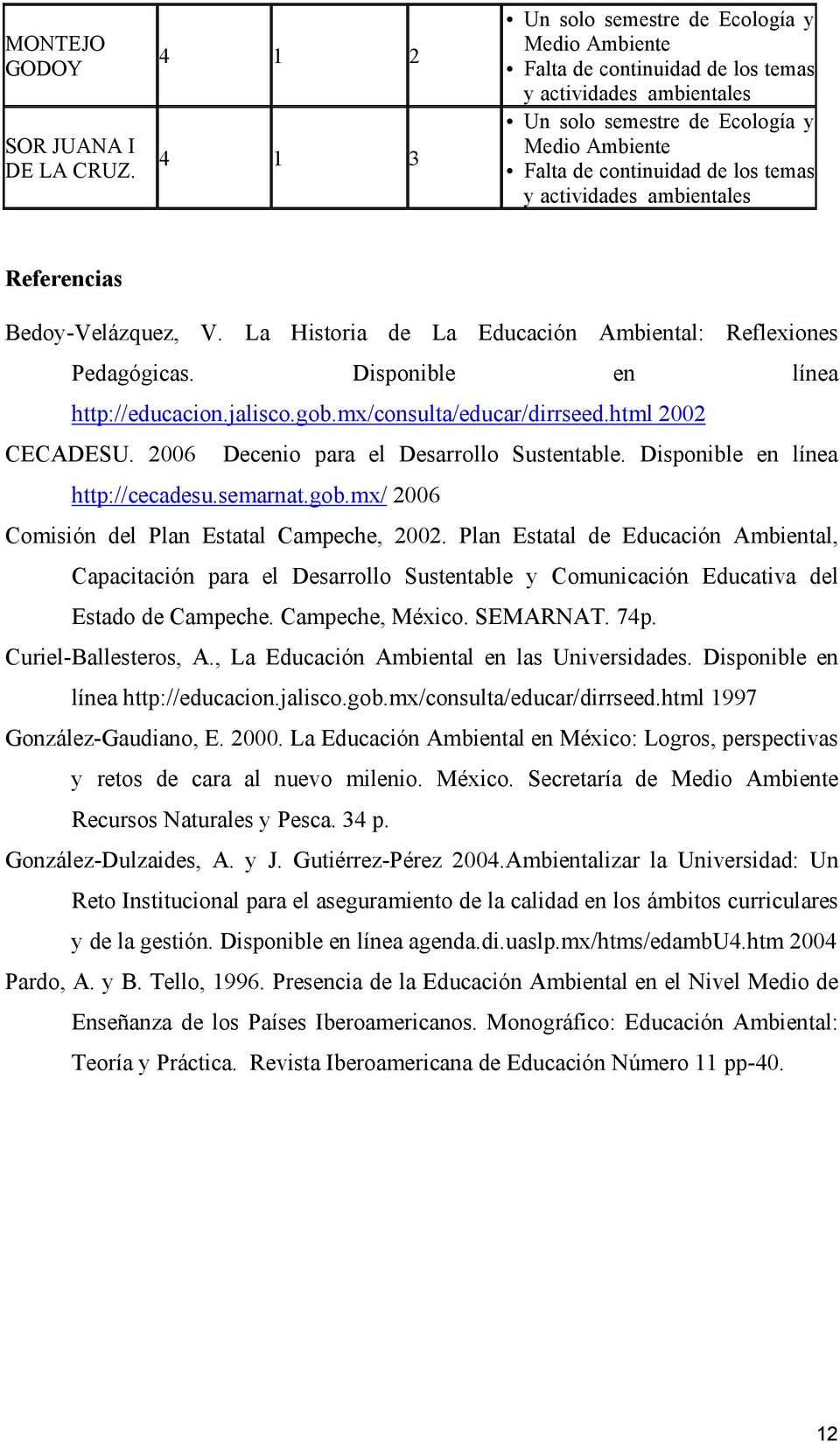 actividades ambientales Referencias Bedoy-Velázquez, V. La Historia de La Educación Ambiental: Reflexiones Pedagógicas. Disponible en línea http://educacion.jalisco.gob.mx/consulta/educar/dirrseed.