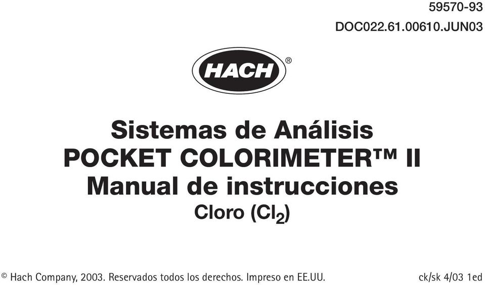 Manual de instrucciones Cloro (Cl 2 ) Hach