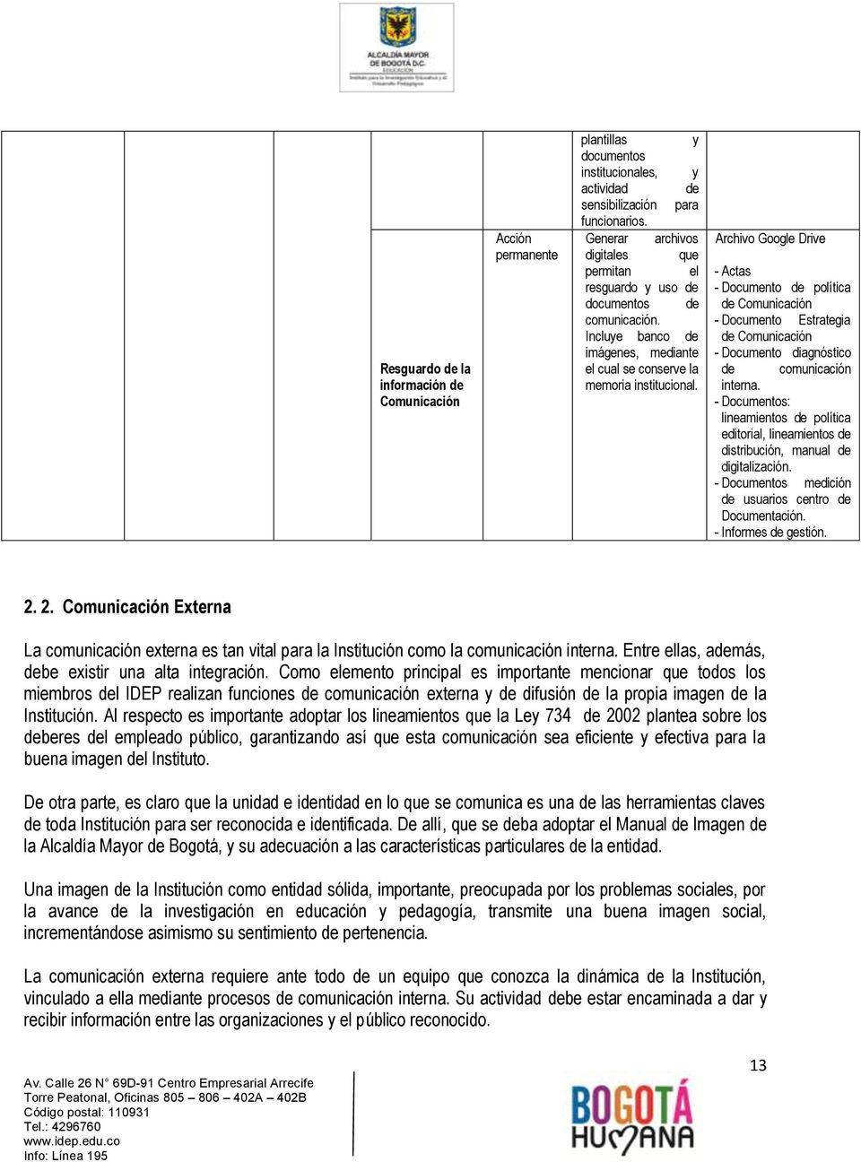 Archivo Google Drive - Actas - Documento de política de Comunicación - Documento Estrategia de Comunicación - Documento diagnóstico de comunicación interna.