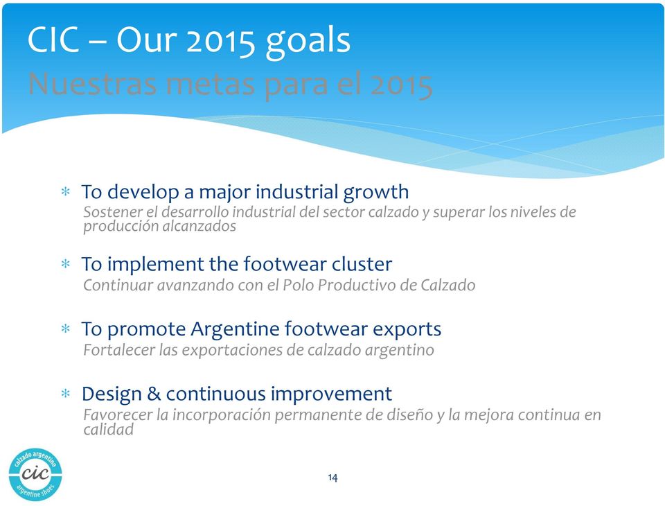 avanzando con el Polo Productivo de Calzado To promote Argentine footwear exports Fortalecer las exportaciones de