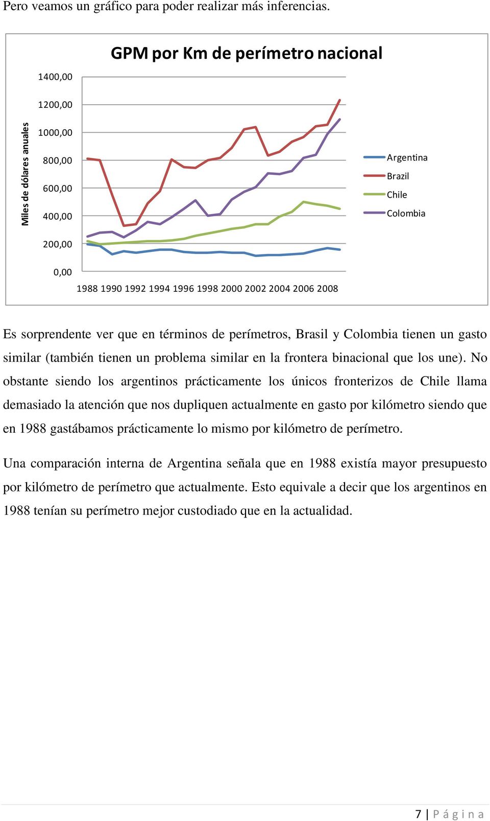 que en términos de perímetros, Brasil y Colombia tienen un gasto similar (también tienen un problema similar en la frontera binacional que los une).