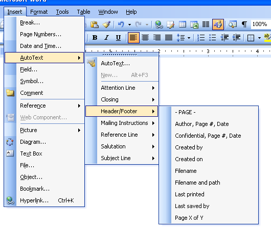 2. Header/Footer (Encabezamientos) Utiliza esta herramienta para ponerle un encabezamiento a todas las hojas del documento.