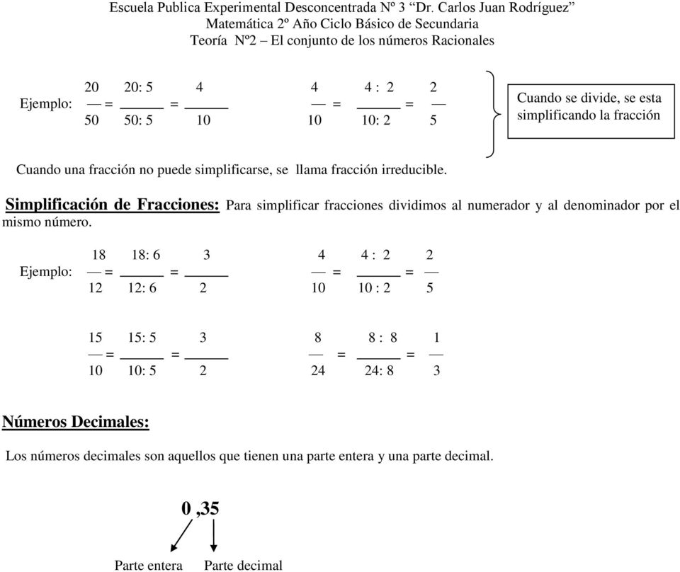 Simplificación de Fracciones: Para simplificar fracciones dividimos al numerador y al denominador por el mismo número.
