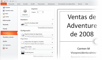 Dónde está la Vista preliminar? En PowerPoint 2010, la Vista preliminar ya no aparece en una ventana independiente.