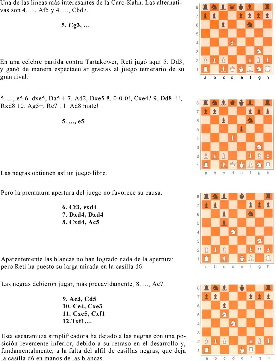 Pero la prematura apertura del juego no favorece su causa. 6. Cf3, exd4 7. Dxd4, Dxd4 8.
