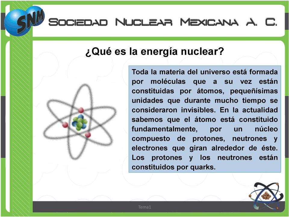 En la actualidad sabemos que el átomo está constituido fundamentalmente, por un núcleo compuesto