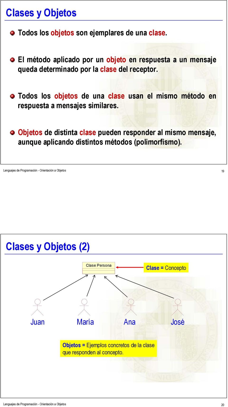 Todos los objetos de una clase usan el mismo método en respuesta a mensajes similares.