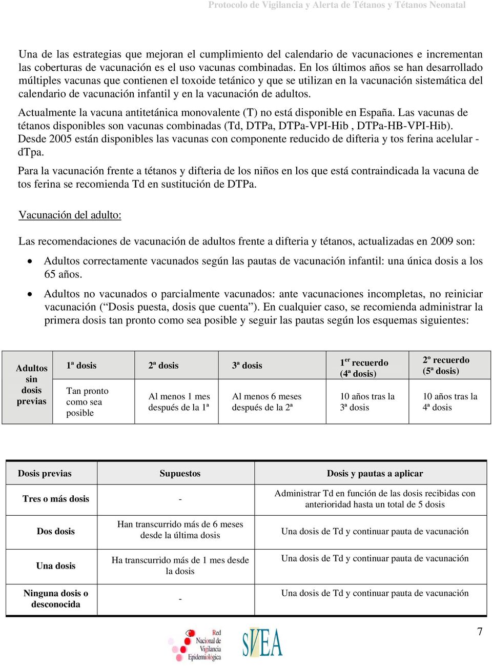 adultos. Actualmente la vacuna antitetánica monovalente (T) no está disponible en España. Las vacunas de tétanos disponibles son vacunas combinadas (Td, DTPa, DTPa-VPI-Hib, DTPa-HB-VPI-Hib).