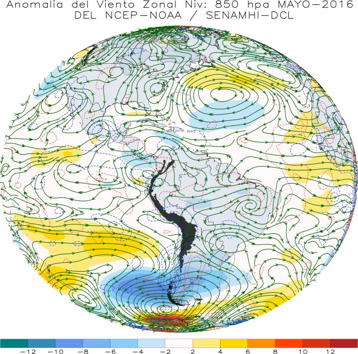 Condiciones atmosféricas en el Pacífico Ecuatorial Vientos en nivel de 850 hpa (m/s) En niveles bajos de la troposfera, en promedio, anomalías de viento del oeste (Fig.