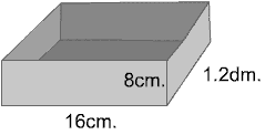 12. Cuál es el volumen de la 16. Calcula el volumen del prisma Base Altura 80m².. 9m. 25cm².. 10cm. 30.7cm². 7.3dm. 25.1m². 2.5m. 6cm². 6mm. 17. Completa. 13. Cuál es el volumen de la 10 dm³. = cm³.