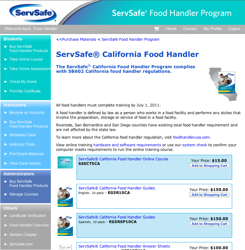 4 Aquí puede comprar los productos ofrecidos para los empleados que manejan alimentos en California. 1.
