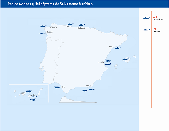 Figura 37. Distribución de los dispositivos aéreos dispuestos por Salvamento Marítimo a lo largo del territorio español 6.4.