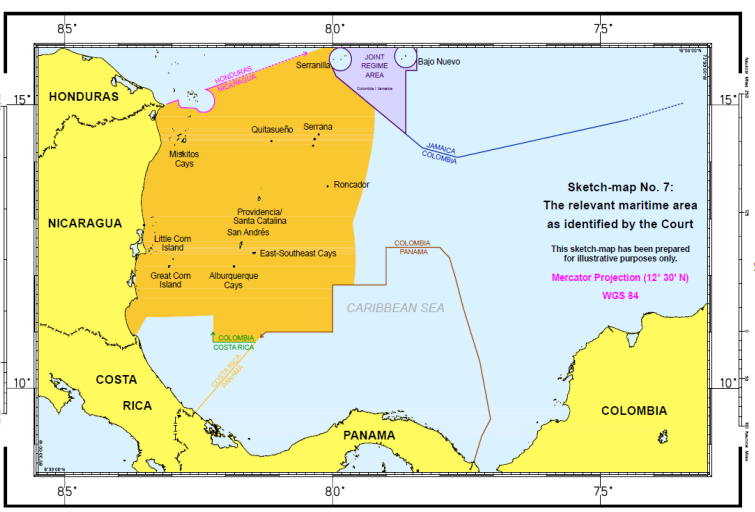 generada por las islas del archipiélago colombiano es aproximadamente el 31% del total del área marítima relevante. Croquis 8. Construcción de la línea media provisional.