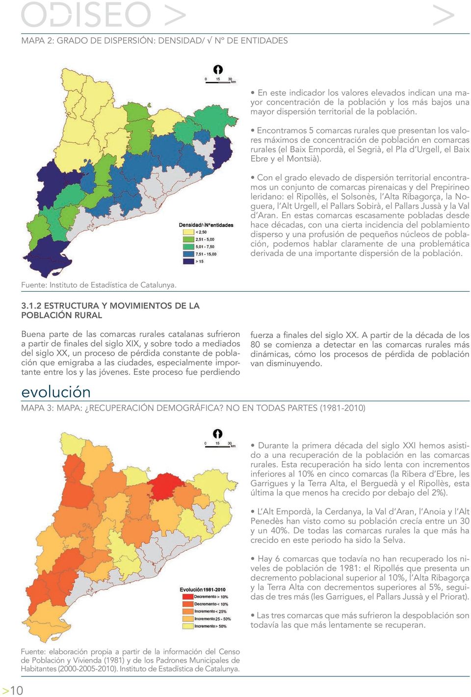 Encontramos 5 comarcas rurales que presentan los valores máximos de concentración de población en comarcas rurales (el Baix Empordà, el Segrià, el Pla d Urgell, el Baix Ebre y el Montsià).