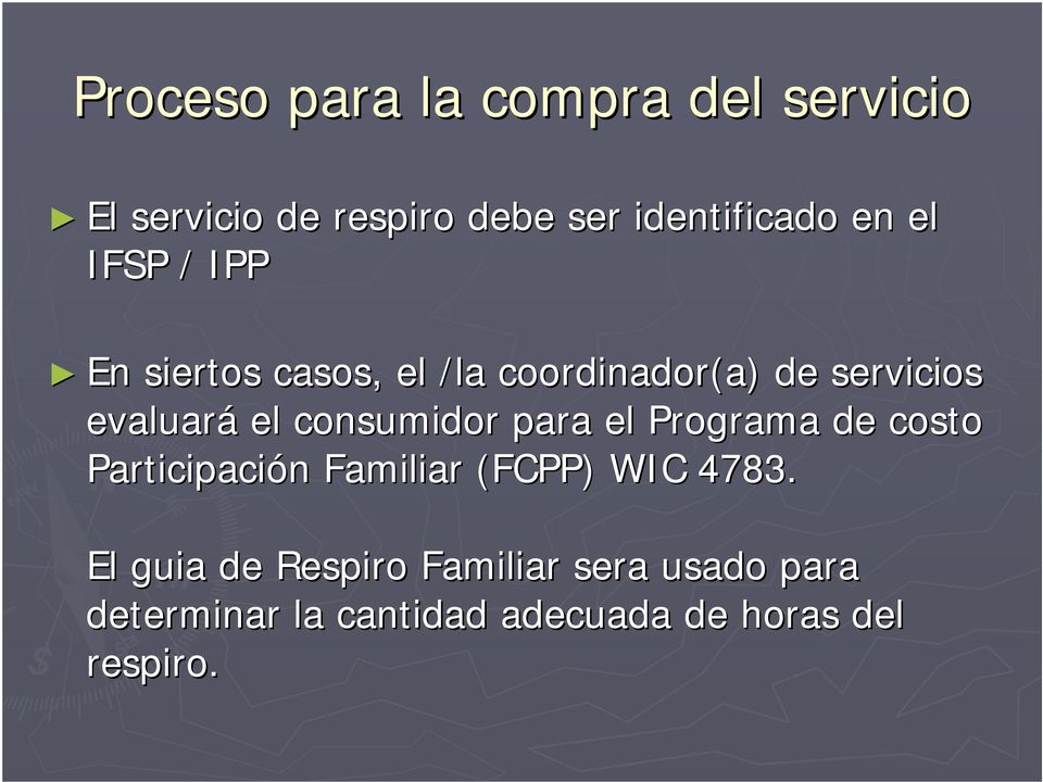 consumidor para el Programa de costo Participación Familiar (FCPP) WIC 4783.
