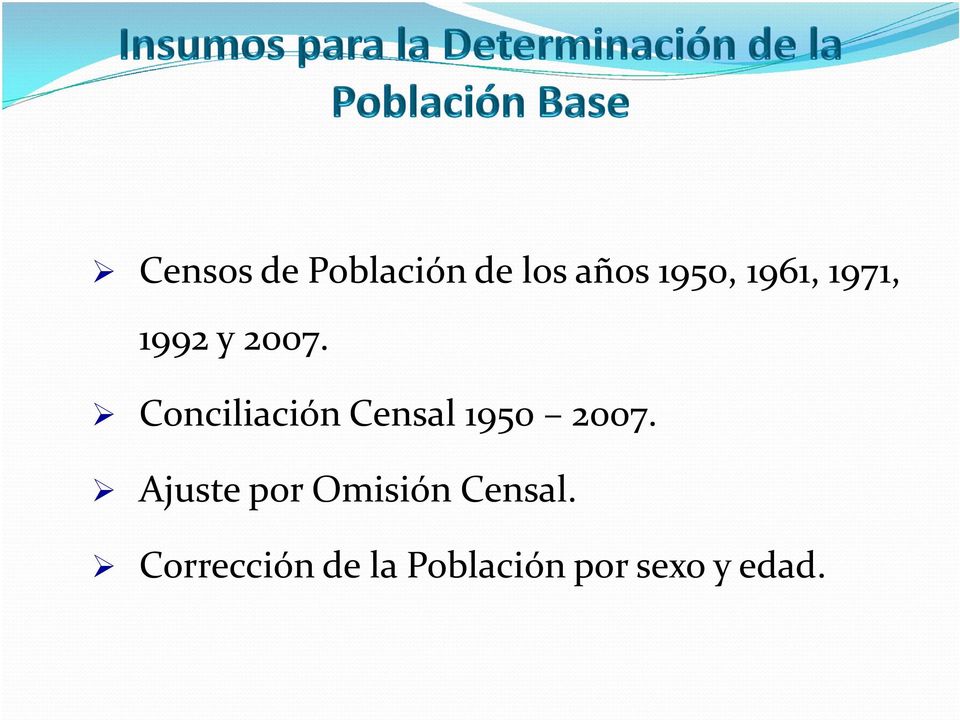 1971, 1992 y 2007. Conciliación Censal 1950 2007.