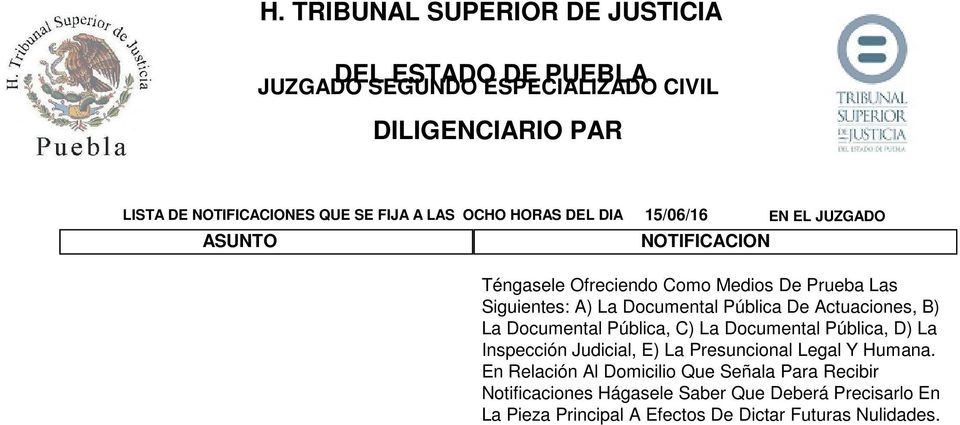Pública, D) La Inspección Judicial, E) La Presuncional Legal Y Humana.