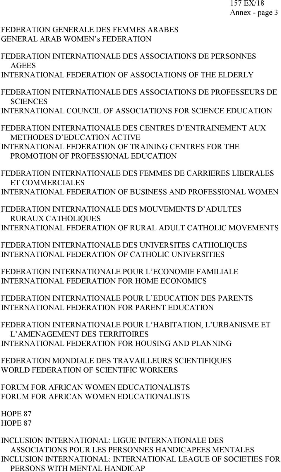 METHODES D EDUCATION ACTIVE INTERNATIONAL FEDERATION OF TRAINING CENTRES FOR THE PROMOTION OF PROFESSIONAL EDUCATION FEDERATION INTERNATIONALE DES FEMMES DE CARRIERES LIBERALES ET COMMERCIALES