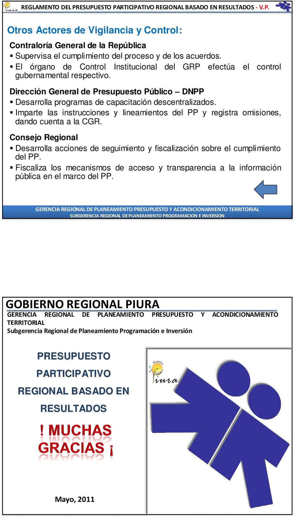 Imparte las instrucciones y lineamientos del PP y registra omisiones, dando cuenta a la CGR. Consejo Regional Desarrolla acciones de seguimiento y fiscalización sobre el cumplimiento del PP.