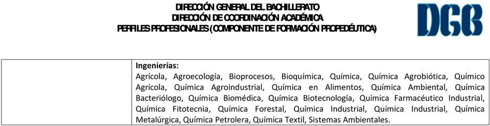 Biomédica, Química Biotecnología, Química Farmacéutico Industrial, Química Fitotecnia, Química