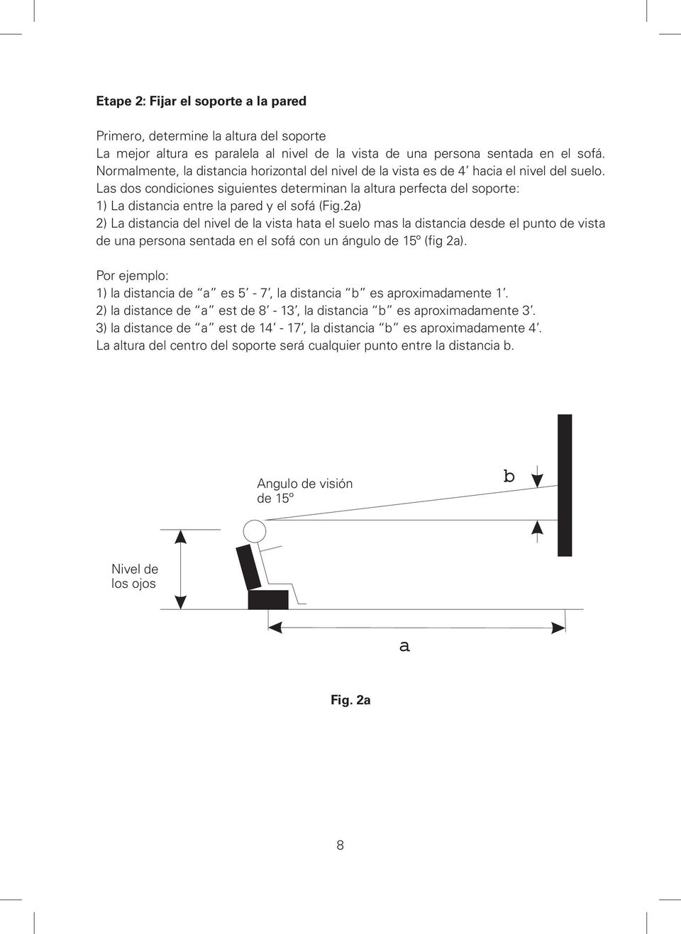 Las dos condiciones siguientes determinan la altura perfecta del soporte: 1) La distancia entre la pared y el sofá (Fig.