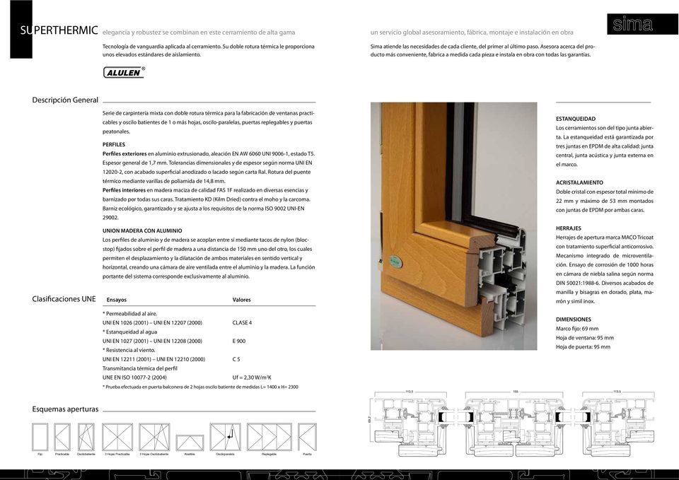 Serie de carpintería mixta con doble rotura térmica para la fabricación de ventanas practicables y oscilo batientes de 1 o más hojas, oscilo-paralelas, puertas replegables y puertas peatonales.