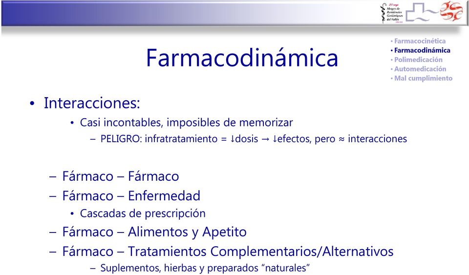 efectos, pero interacciones Fármaco Fármaco Fármaco Enfermedad Cascadas de prescripción Fármaco