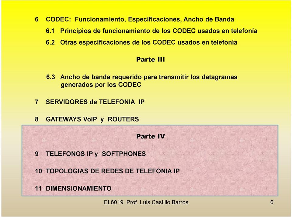2 Otras especificaciones de los CODEC usados en telefonía Parte III 6.