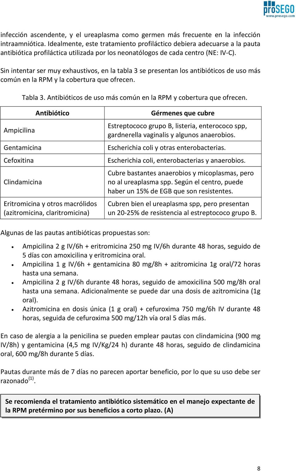 Sin intentar ser muy exhaustivos, en la tabla 3 se presentan los antibióticos de uso más común en la RPM y la cobertura que ofrecen. Tabla 3.