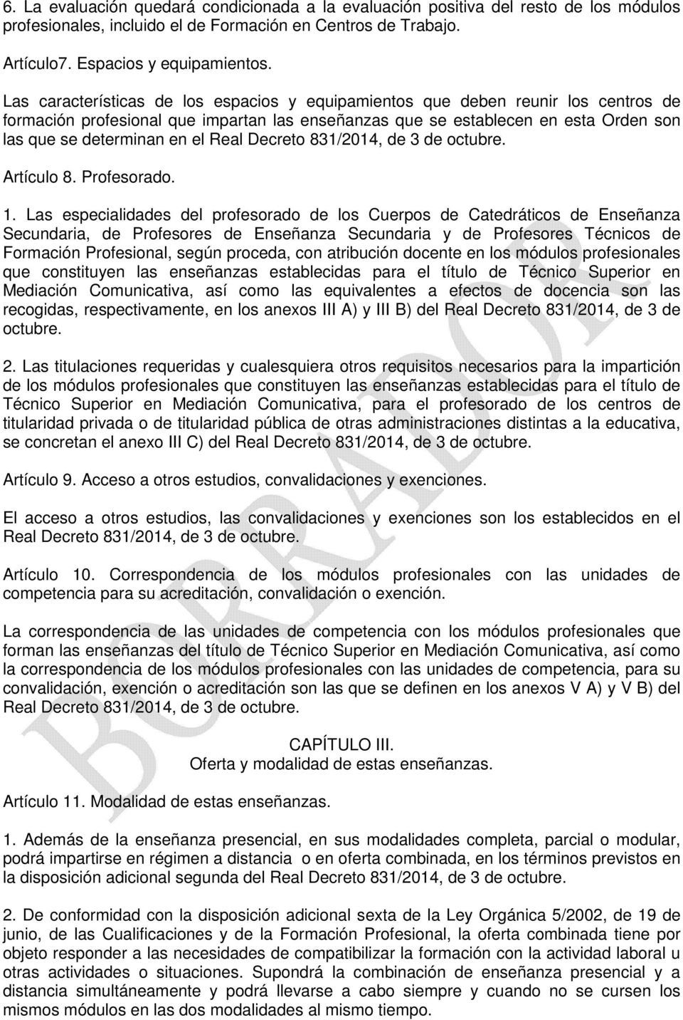 Real Decreto 831/2014, de 3 de octubre. Artículo 8. Profesorado. 1.